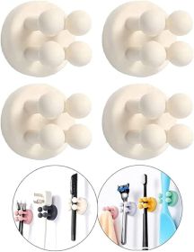 Silicone Toothbrush Holders - 4 Pcs Razor Hooks Adhesive Wall Mounted for Hanging Towel Key Plug Cable (Color: White)