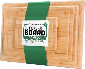 Freshware Wood Cutting Boards for Kitchen - Bamboo Cutting Board Set of 3, Cutting Boards with Juice Grooves, Serving Board Set (Color: Bamboo)