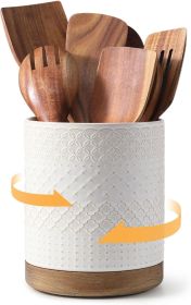 360° Rotating Extra Large Cooking Utensil Holder, 7.6" Kitchen Utensil Holder for Countertop, Utensil Crock for Farmhouse Kitchen Decor (material: Ceramic)