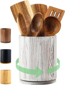 Wooden Utensil Holder, 360°Rotating 7.3'' Large Utensil Holder for Kitchen Counter, Kitchen Utensil Organizer, Utensil Crock (material: wood)