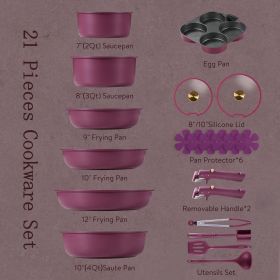 21pcs Pots and Pans Set, Nonstick Cookware Set Detachable Handle, Induction Kitchen Cookware Sets Non Stick with Removable Handle, RV Cookware Set (Color: Gold Ultra Violet)
