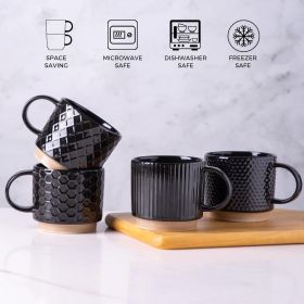12OZ Stackable Coffee Mugs, Ceramic Coffee Mugs with Texture Patterns for Man,Woman,Dad,Mom (material: Ceramic, Clay)