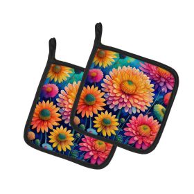 Colorful Chrysanthemums Pair of Pot Holders Kitchen Heat Resistant Pot Holders Sets Oven Hot Pads for Cooking Baking BBQ, 7 1/2 x 7 1/2 (Default: Default)