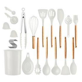 35Pcs Kitchen Cooking Utensils Set Spatula Set Baking Utensil Set Kitchen Accessories Necessities with Holder Egg Whisk Separator Tong Turner Spoons C (Color: White, size: One size)