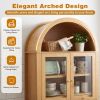 71" Fluted Tall Arched Pantry Cabinet with Adjustable Shelves, Elegant Display Storage with Hidden Drawer & Glass Door for Kitchen, Living Room