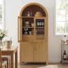 71" Fluted Tall Arched Pantry Cabinet with Adjustable Shelves, Elegant Display Storage with Hidden Drawer & Glass Door for Kitchen, Living Room