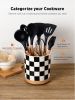 3 Compartment Utensil Holder, Extra Large Utensil Crock, Stable Ceramic Utensil Organizer